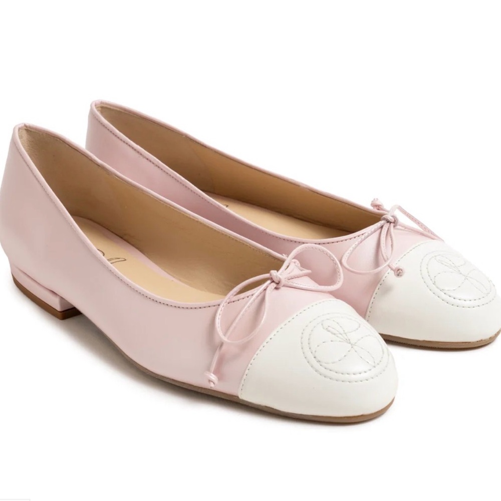 Jennifer Nappa Leather Ballerina with Quilted Logo in Pink - 9